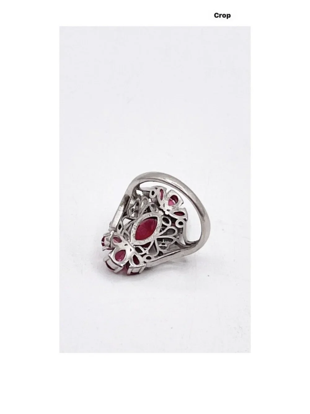 925 Sterling Silver Pink Stone Statement Ring Size 7 Art Deco Filigree Floral